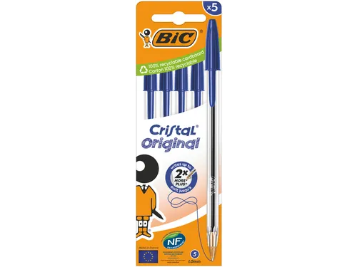 Balpen Bic Cristal medium blauw blister à 5 stuks