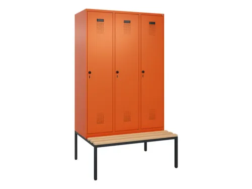 locker met bank,HxBxD 2120x1200x815mm,3vak,vak B 400mm,draaigrendel