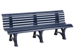 Kunststofbank 800x2000x420mm Zit H 410mm 12 Latten 3 Pootstellen Blauw