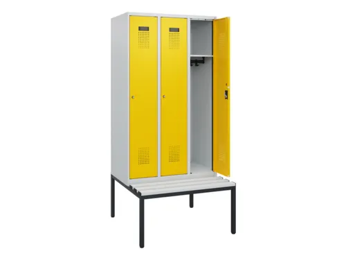 locker met bank,HxBxD 1950x900x815mm,3vak,vak B 300mm,cilinderslot