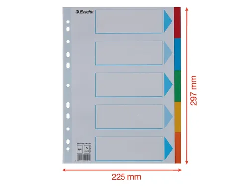 Tabbladen Esselte A4 11-Gaats Karton 5-Delig Met Voorblad Assorti