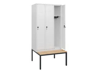 locker met bank,HxBxD 1950x900x815mm,3vak,vak B 300mm,draaigrendel - 2