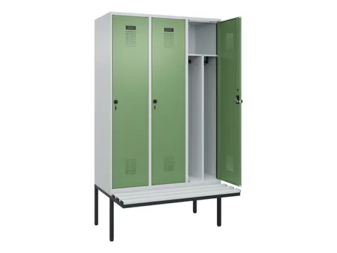 locker met bank,voor scheiding van kleding,HxBxD 2120x1200x815mm,3vak