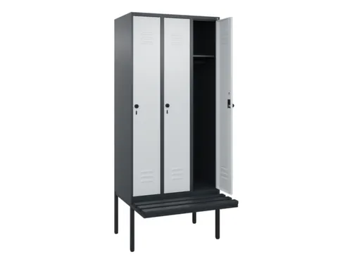 locker met bank,HxBxD 2120x900x815mm,3vak,vak B 300mm,draaigrendel