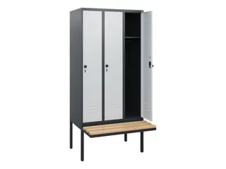 locker met bank,HxBxD 1950x900x815mm,3vak,vak B 300mm,draaigrendel - 2