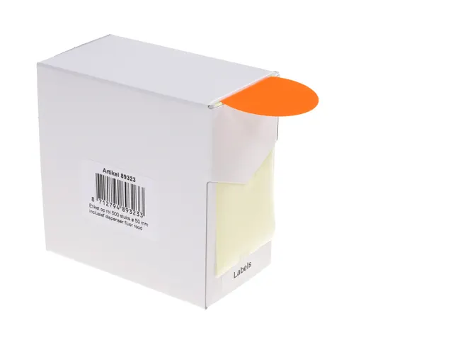 Etiquette sur rouleau 50mm rouge fluo + dévidoir 500 pièces