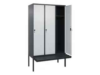 locker met bank,HxBxD 2120x1200x815mm,3vak,vak B 400mm,draaigrendel - 2