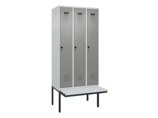 locker met bank,HxBxD 2120x900x815mm,3vak,vak B 300mm,draaigrendel - 2