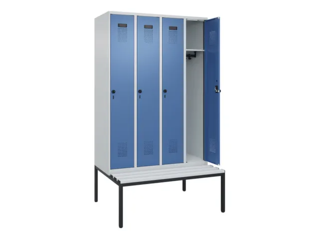 locker met bank,HxBxD 2120x1200x815mm,4vak,vak B 300mm,draaigrendel