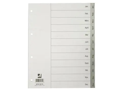 Tabbladen Jan-Dec Met Indexblad A4 Grijs