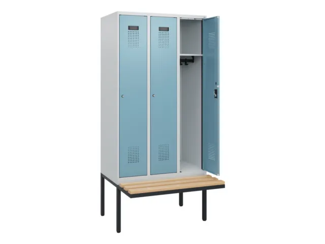 locker met bank,HxBxD 1950x900x815mm,3vak,vak B 300mm,cilinderslot