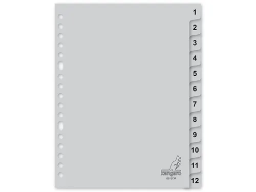 Tabblad Kangaro A5 cijfers PP 120 micron grijs 17-gaats 12-delig