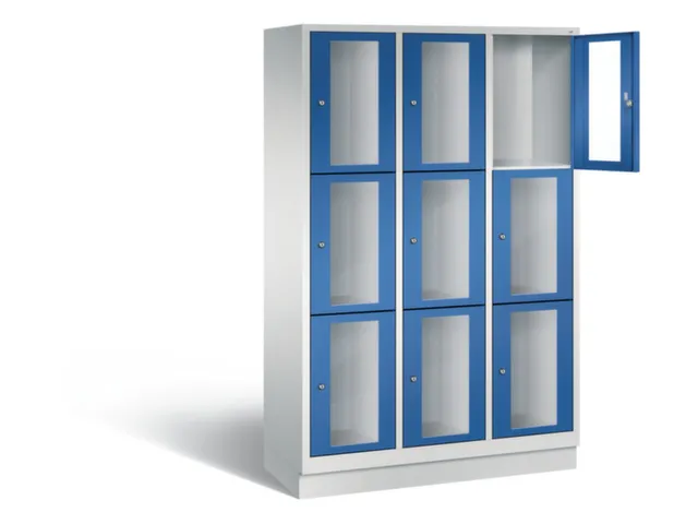 Lockerkast 1800x1200x500mm 3x3 vakken Cilinderslot, Sokkel, RAL5010