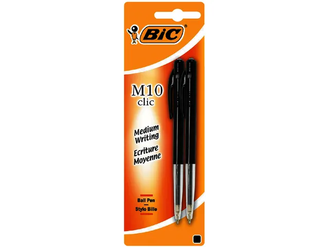 Balpen Bic M10 medium zwart blister à 2 stuks