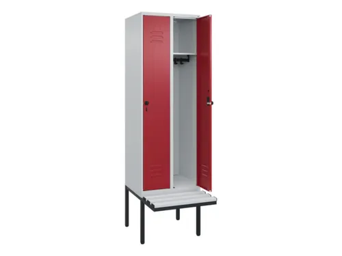 locker met bank,HxBxD 2120x600x815mm,2vak,vak B 300mm,draaigrendel