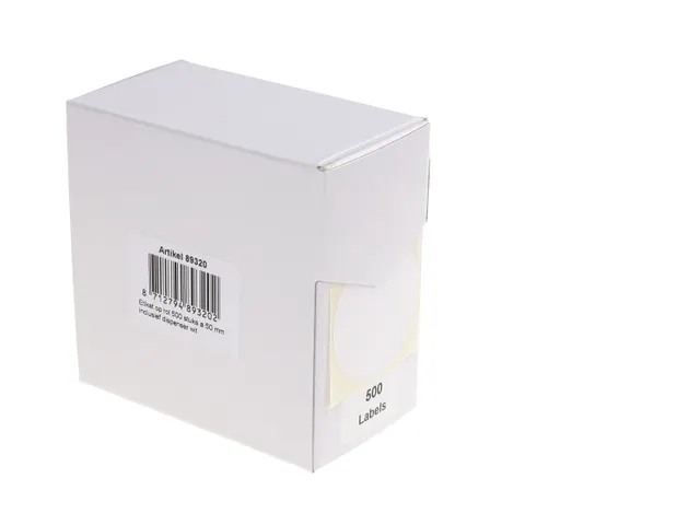 Etiquette sur rouleau 50mm blanc + dévidoir 500 pièces