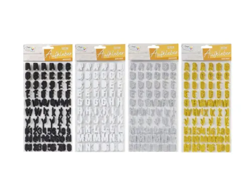 Stickers Alfabet glitter zwart wit zilver 3 assorti