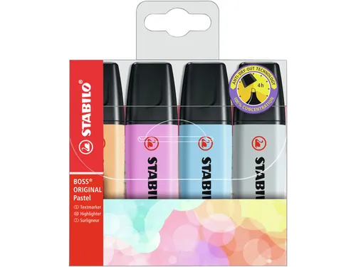 Markeerstift STABILO BOSS Original 70/4 pastel incl grijs ass 4st