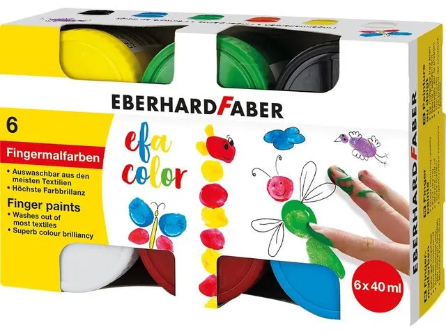 Vingerverf Eberhard Faber ass.kleuren 6x40ml in karton