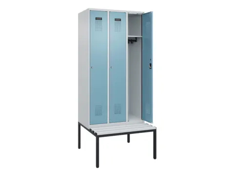locker met bank,HxBxD 2120x900x815mm,3vak,vak B 300mm,cilinderslot