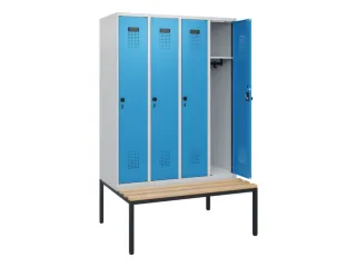 locker met bank,HxBxD 1950x1200x815mm,4vak,vak B 300mm,draaigrendel - 1