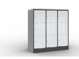 lockerkast 1255x1150x640mm 3x3 vakken RAL7021 front RAL7035 sokkel