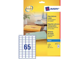 Etiket Avery J8551-25 38.1x21.2mm transparant 1625 stuks - 2