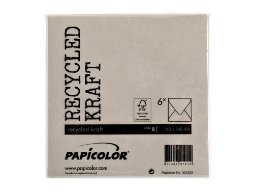 Envelop Papicolor 140x140mm kraft grijs pak à 6 stuks