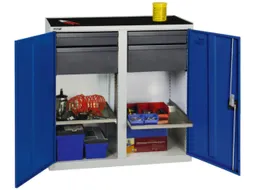 Gereedschapskast 1000x1000x500mm 2legborden 4laden Ral7035 Ral5010
