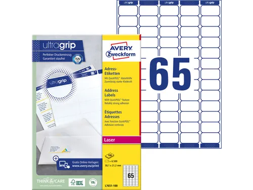 Etiket Avery L7651-25 38.1x21.2mm Laserprinter Wit 6500 stuks