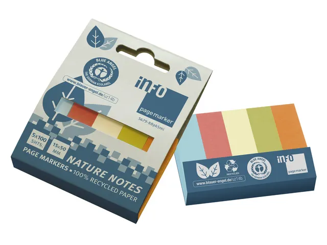 Info Page Marker papier 15x50mm, 5 kleuren recycled 100 vel per kleur
