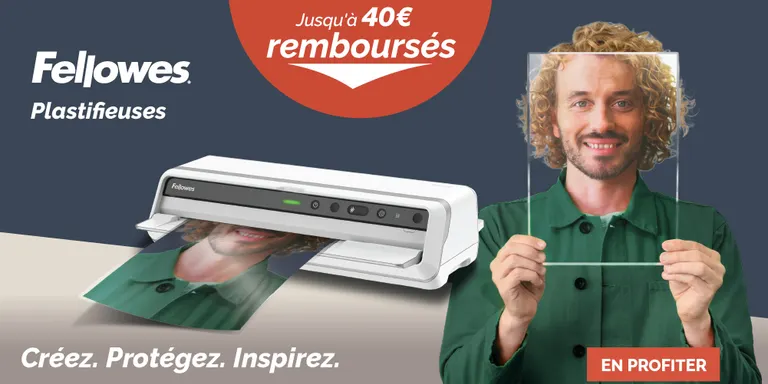 Jusqu'à 40€ remboursés sur l'achat d'une plastifieuse Fellowes