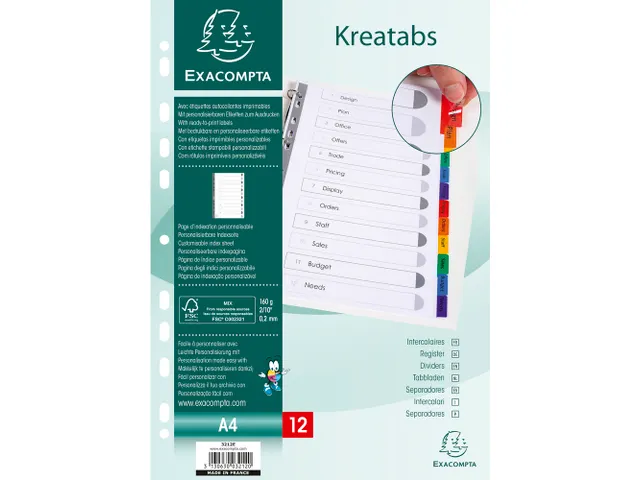Intercal. Perso.Krea tabs carte bl A4 12P