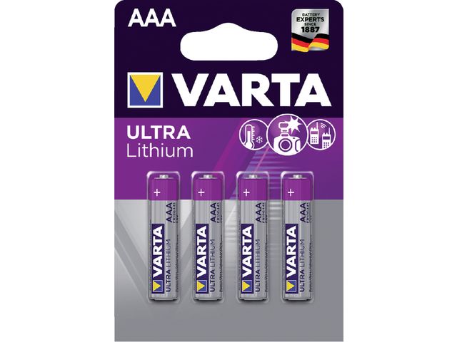 Batterij Varta Ultra lithium 4xAAA | VoordeligeBatterijen.nl
