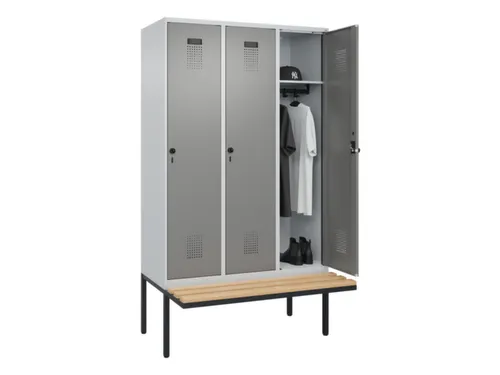 locker met bank,HxBxD 2120x1200x815mm,3vak,vak B 400mm,draaigrendel