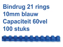 Bindrug Fellowes 10mm 21-rings A4 blauw 100stuks