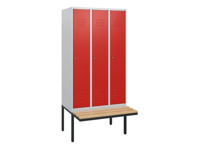 locker met bank,HxBxD 1950x900x815mm,3vak,vak B 300mm,cil.-slot