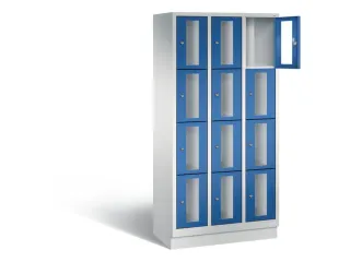Lockerkast 1800x900x500mm 3x4 vakken Cilinderslot, Sokkel, RAL5010 - 1