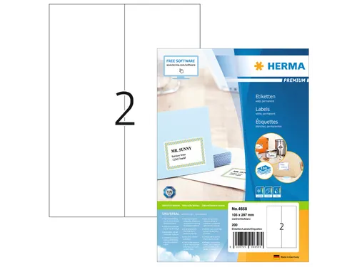 HERMA 4658 Premium etiketten A4 105x297mm Wit 200 stuks