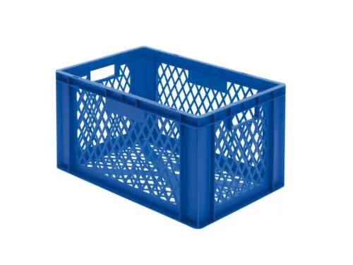 Euronorm-stapelbak 61l 320x600x400mm Wanden/bodem Opengewerkt Blauw