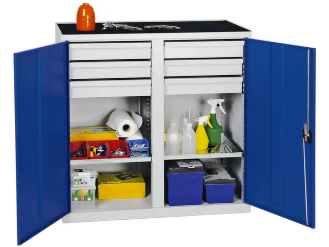 Draaideurkast Hxbxd 1000x1000x500mm 6laden 2legborden Ral5010