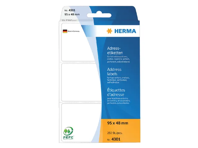 HERMA 4301 Adresetiketten voor Schrijfmachines Leporello 95x48mm 250st
