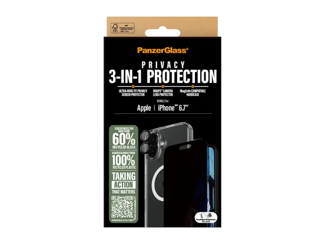 PanzerGlass 3-in-1 Privacy Protection Bundle iPhone 16 Plus, Apple,