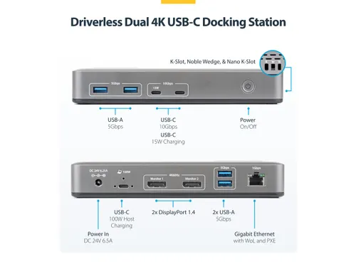 StarTech USB-C Docking Station 2x DP 4K60, 1GbE, 100W PD