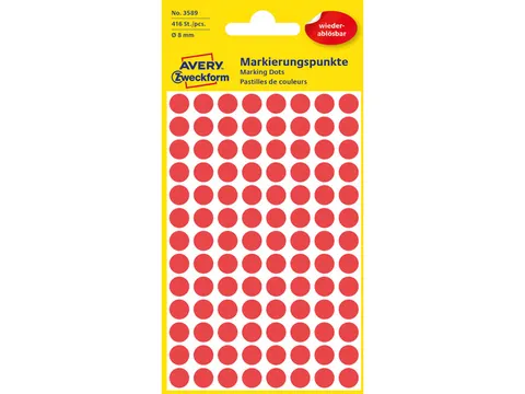 Etiket Zweckform 8mm rond blister 4 vel a 104 et. rood Non-permanent