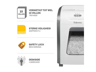 Papiervernietiger Fellowes 15C 4x40mm wit - 10