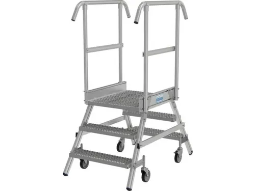 bordestrap,verrijdbaar,bordes H 0,75m,2x3treden m. R13-laag,aluminium