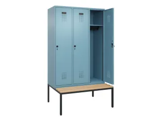 locker met bank,HxBxD 2120x1200x815mm,3vak,vak B 400mm,draaigrendel - 2