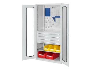 werkplaatskast,HxBxD 1950x1000x600mm,2xStalen bodem,4lade(n),RAL5010 - 1