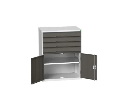 ladekast HxBxD 1000x800x550mm 4laden 2deuren RAL7035 front RAL7016